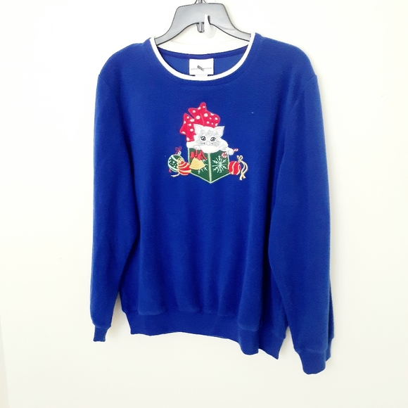 Alfred Dunner Women's Christmas Fleece Blue Sweat Shirt, Sweater Size M - Picture 2 of 6